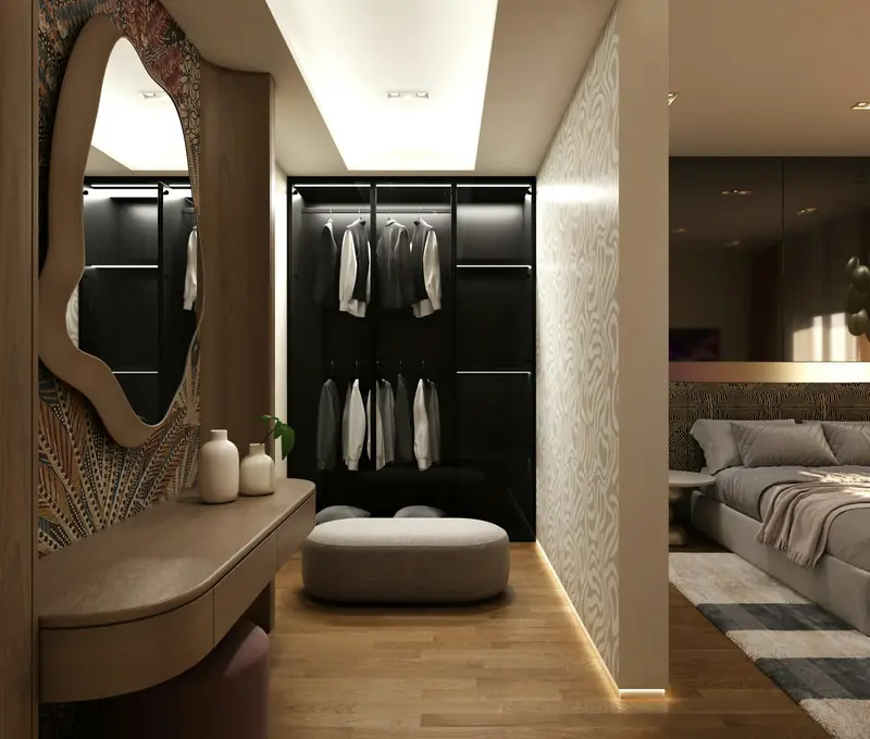 Closet com nichos iluminados