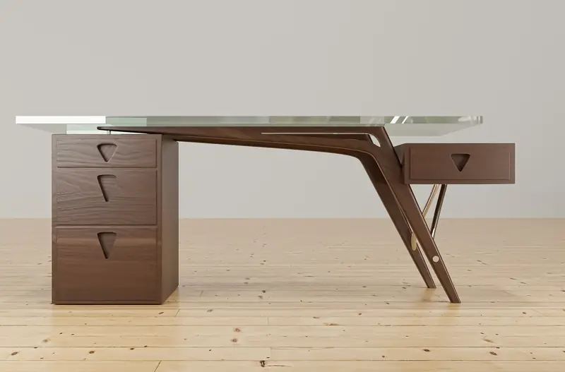 Mesa de trabalho em madeira com gaveteiro